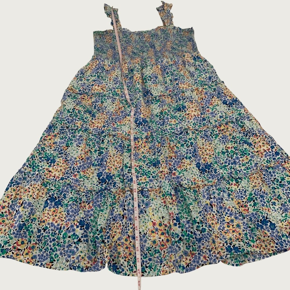 J.Crew Midi Dress Women's XL Multi-Color Floral Smocked Tiered Lined 100% Cotton - Picture 8 of 12